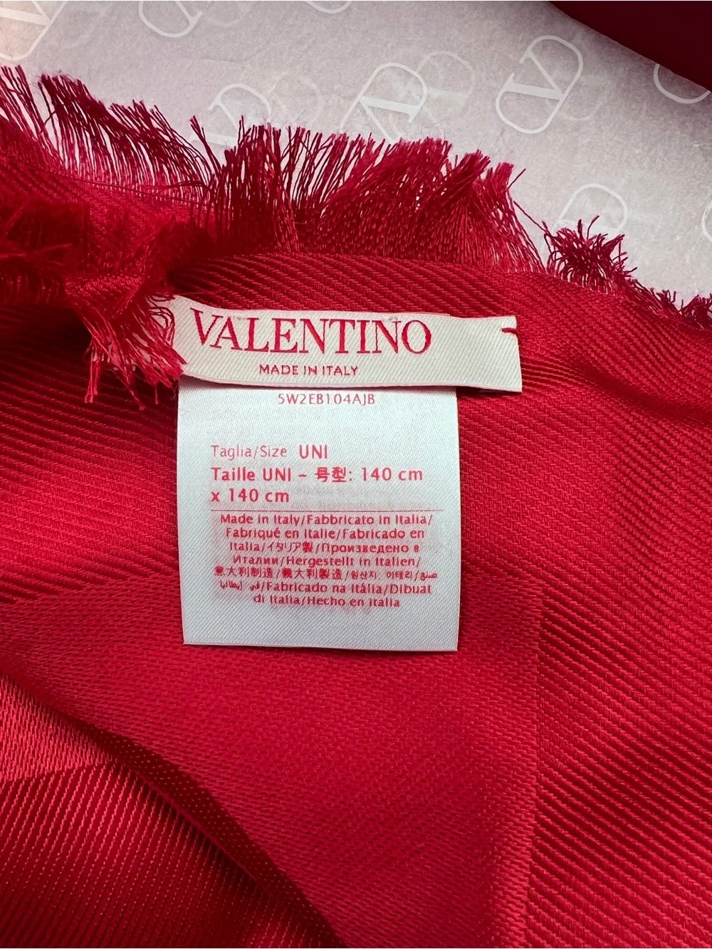 Valentino Red Frayed Edge Jacquard Scarf